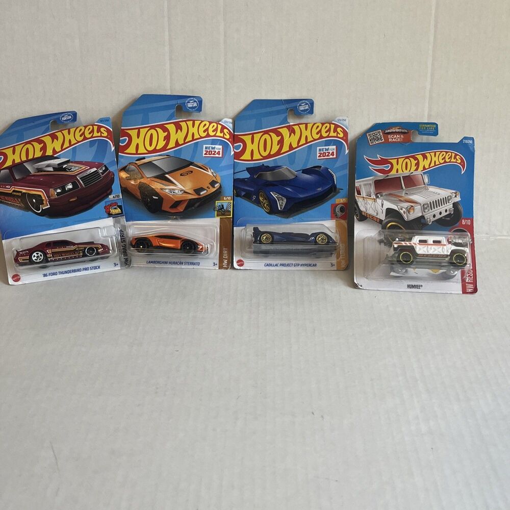 Hot Wheels Die Cast Cars Mixed Lot Of 4 New Humvee Thunderbird Lamborghini Sport